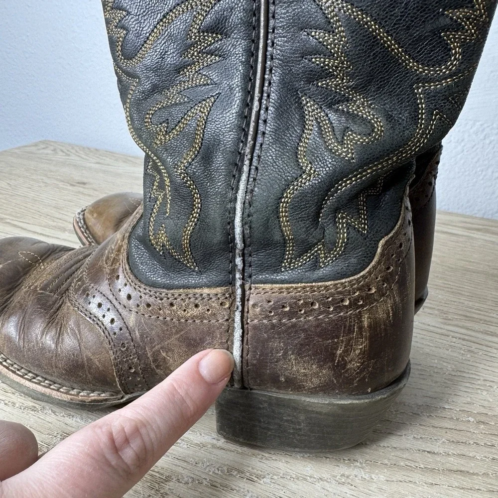 Ariat Heritage Roughstock Brown & Black Leather Western Cowboy Boots Kids Size 1
